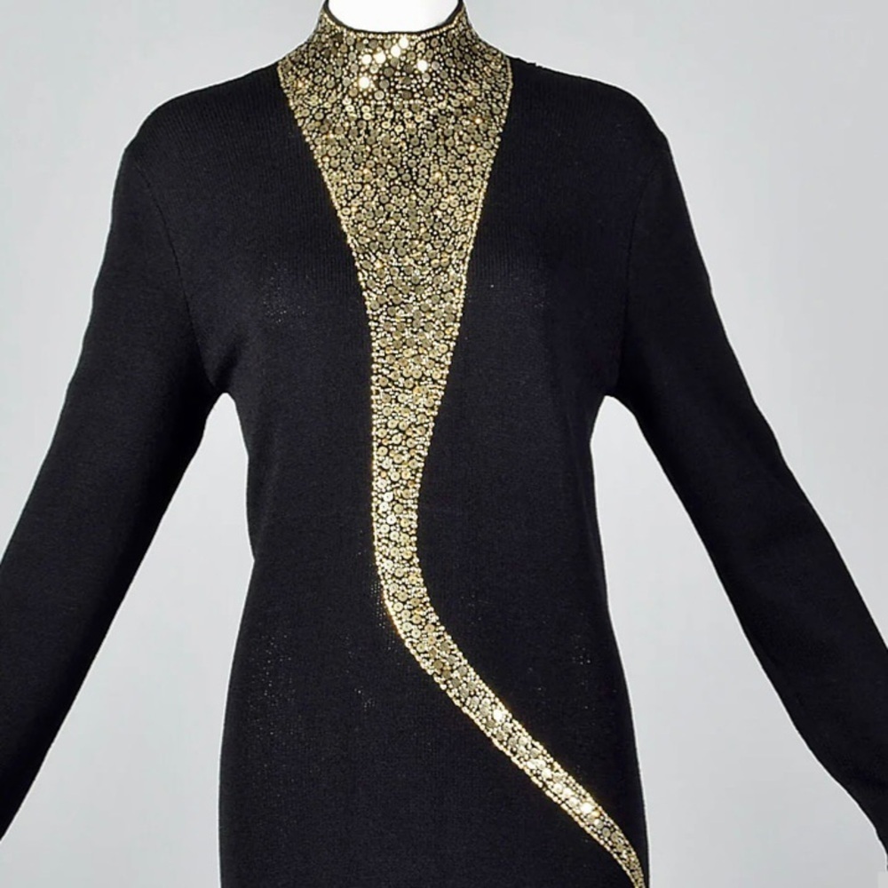 St. John Evening Black and Gold Dress Size 10 - Picture 8 of 13